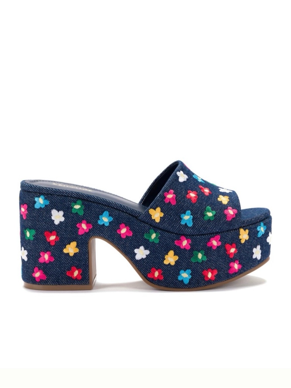 Larroude Miso Platform Clog in Denim with floral embroidery - Size 8.5 Women’s
